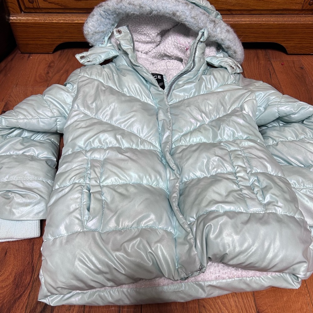 Justice Shimmering Light Blue Puffer Jacket